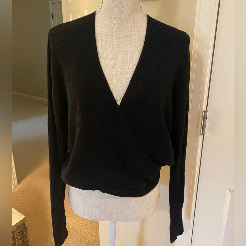 Leith Black long sleeve wrap sweater